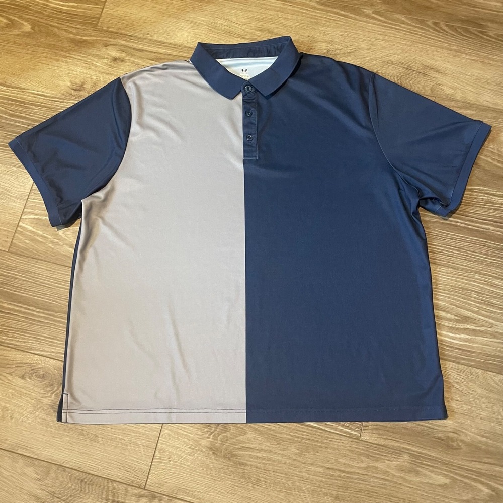 Men's 3XL Moheen‎ Sport Dri Short Sleeve Blue Gray Polo Shirt Moisture Wicking